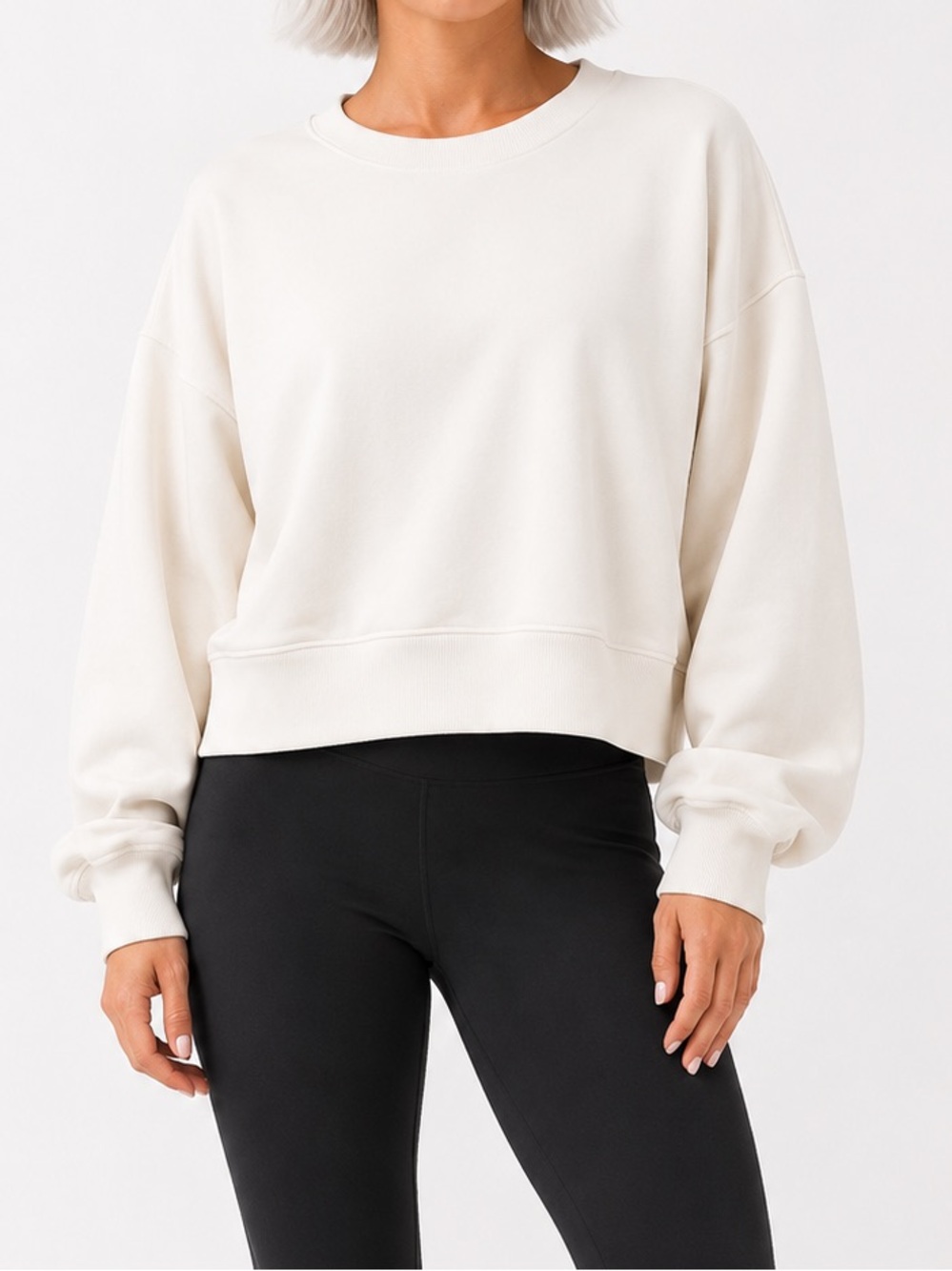 Lululemon Perfectly Oversized Cropped Crew Softstreme Sz 12 White Opal EUC
